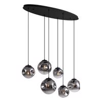 Art Deco závesná lampa čierna s oválnou stropnou doskou a dymovým sklom 6-Lights - Douglass