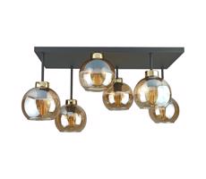 Keter Lighting Prisadený luster NESSA 6xE27/60W/230V čierna/zlatá/dymová béžová