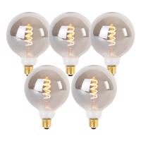Sada 5 stmievateľných LED žiaroviek E27 so skrúteným vláknom G125 dymová 4W 120lm 1800K