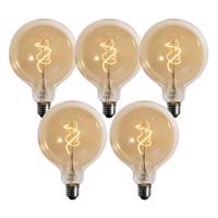 Sada 5 stmievateľných LED žiaroviek E27 so špirálovým vláknom zlatá G125 4W 270 lm 2700K