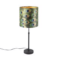 Stolová lampa čierna s velúrovým odtieňom páv so zlatom 25 cm - Parte