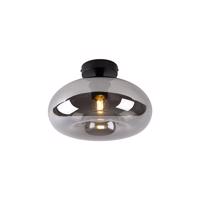 Stropná lampa Art Deco čierna s dymovým sklom - Busa