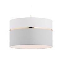 Textilná závesná lampa Long 1-pl biela/sivá/mosadz