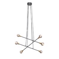 Závesná lampa čierna s mosadzou a dymovým sklom 6 svetiel - Vidro
